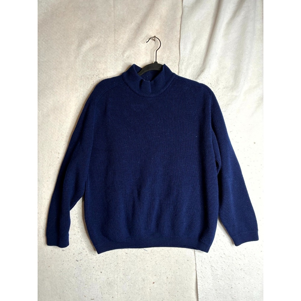 Trick Meister Sweater Women's Navy Wool Ribbed Tight Knit Mock Neck Pullover